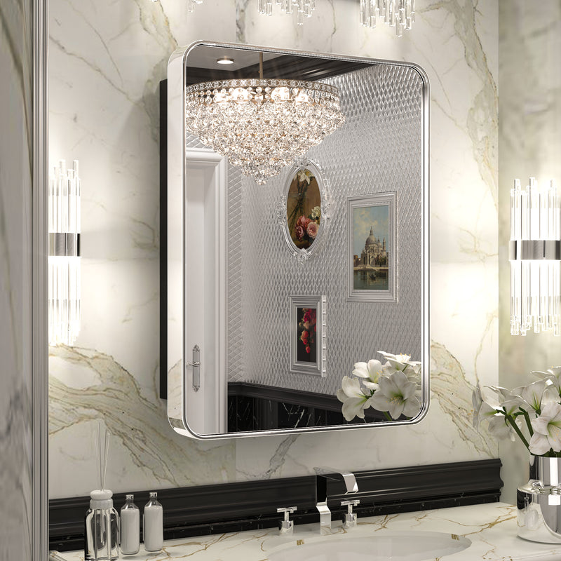 Bathroom Medicine Cabinets with Mirror Stainless Steel Framed Recessed Wall-Mounted