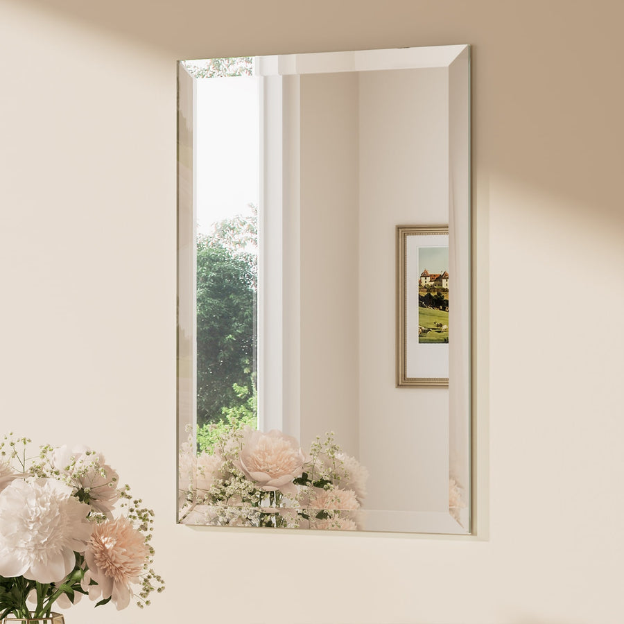 Beveled Bathroom Vanity Mirror Shatterproof Frameless Wall Mirrored with Beveled Edge Over Sink Horizontal/Vertical