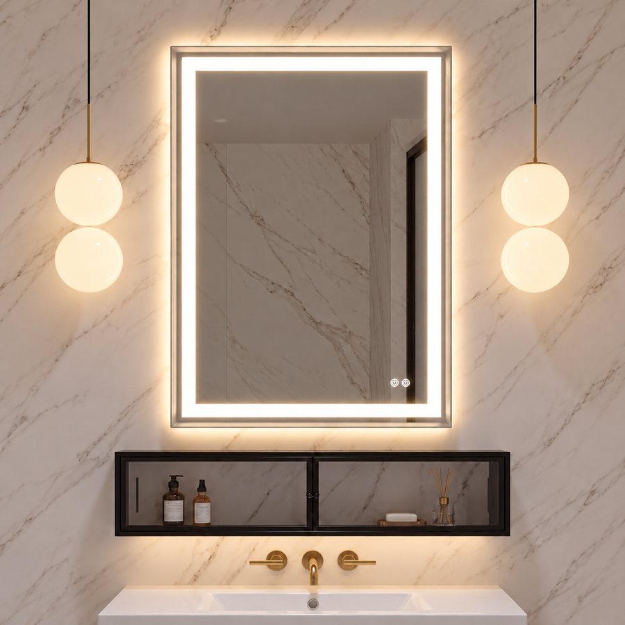 Keonjinn Frontlit & Backlit Framed LED Bathroom Mirror