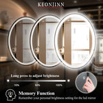 Keonjinn Oval Bathroom LED Mirror 24 x 32 Inch Lighted Vanity Mirror Dimmable Anti-Fog Wall Mounted Makeup Mirror with Lights