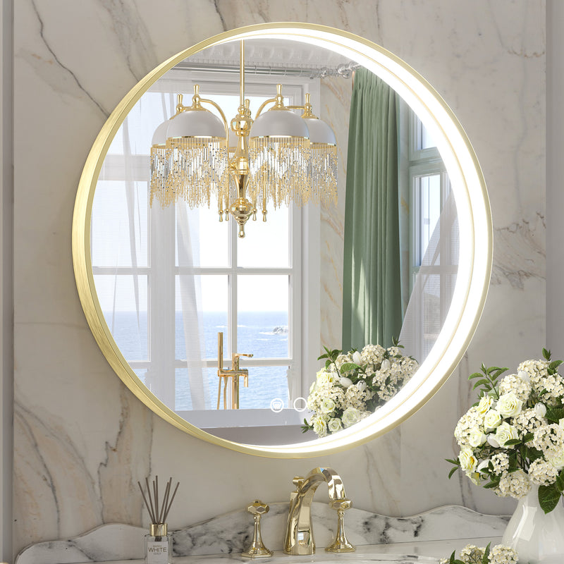 KeonJinn ETL Certificated Frontlit Metal Frame Round Bathroom Mirror