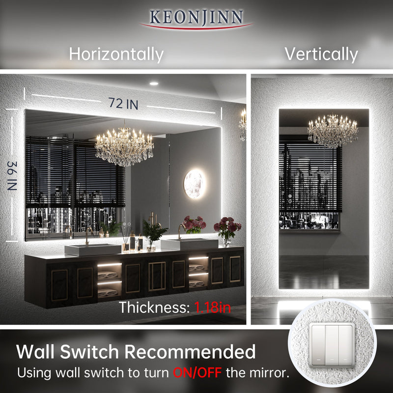 60 x 28 Inch Backlit Mirror Bathroom LED Vanity Mirror with Lights, 3-Color Warm/Natural/White High Lumens 9191LM