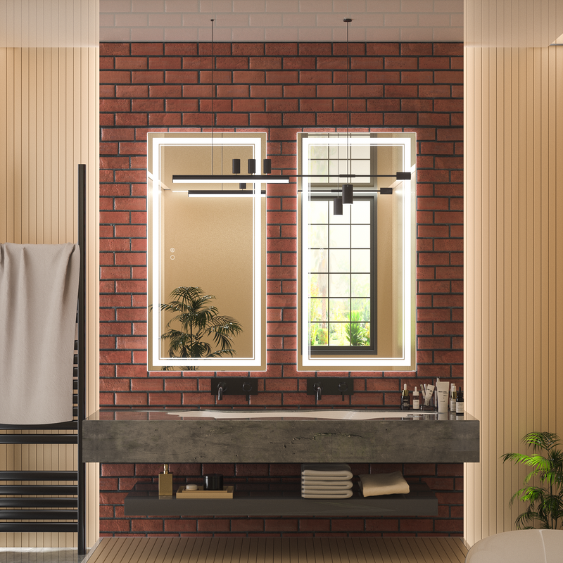 LED Mirror Bathroom Vanity Mirror Adjustable 3 Colors White/Warm/Natural Lights High Lumen, Wall Mounted Anti-Fog Dimmer Makeup Mirrors with Lights (Horizontal or Vertical)