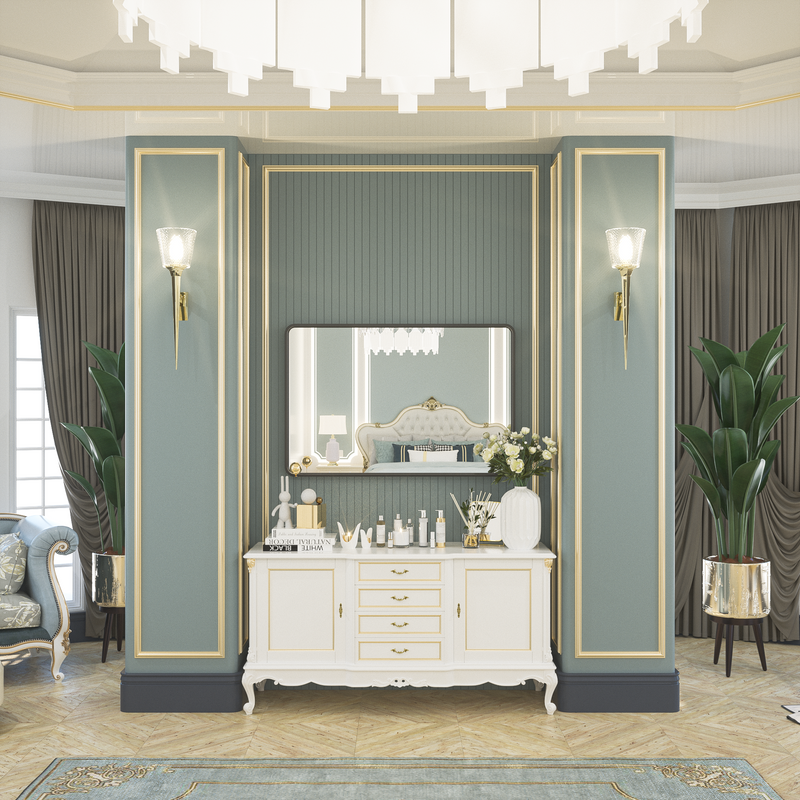 Wall Vanity Metal Frame Mirror Decorative Rounded Corner Metal Rectangle Mirror with Bracket(Horizontal/Vertical)