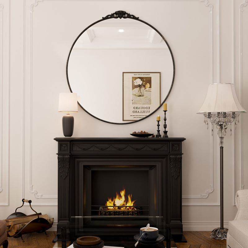 Keonjinn 36 Zoll schwarzer runder Vintage Deko-Wandspiegel, 36" x 36" großer Spiegel für Wanddekoration Wohnzimmer, runder Anthropologie-Spiegel mit Metallrahmen für Flur, Kamin, französische Leistenmontage