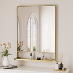 Keonjinn Mirror with Shelf, Black Bathroom Mirror for Wall, Decorative Rectangular Bathroom Vanity Mirror, Rounded Corner Framed Mirrors for Bathroom Over Sink with Storage