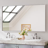 Keonjinn Gebürsteter Badezimmerspiegel mit Rahmen für über dem Waschbecken, Rechteckiger Wandspiegel mit quadratischen Ecken, Aluminiumrahmen, Moderner Landhausstil