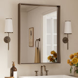 Keonjinn Gebürsteter Badezimmerspiegel mit Rahmen für über dem Waschbecken, Rechteckiger Wandspiegel mit quadratischen Ecken, Aluminiumrahmen, Moderner Landhausstil