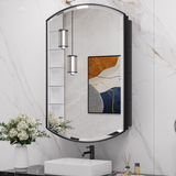 Medicine Cabinet Mirror, Surface Mount or Recessed Oval Medicine Cabinet with Beveled Mirror, Arched Bathroom Mirror with Storage, Black Metal Framed Mirrored Medicine Cabinet