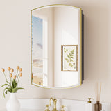 Medicine Cabinet Mirror, Surface Mount or Recessed Oval Medicine Cabinet with Beveled Mirror, Arched Bathroom Mirror with Storage, Black Metal Framed Mirrored Medicine Cabinet