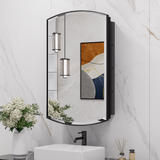 Medicine Cabinet Mirror, Surface Mount or Recessed Oval Medicine Cabinet with Beveled Mirror, Arched Bathroom Mirror with Storage, Black Metal Framed Mirrored Medicine Cabinet