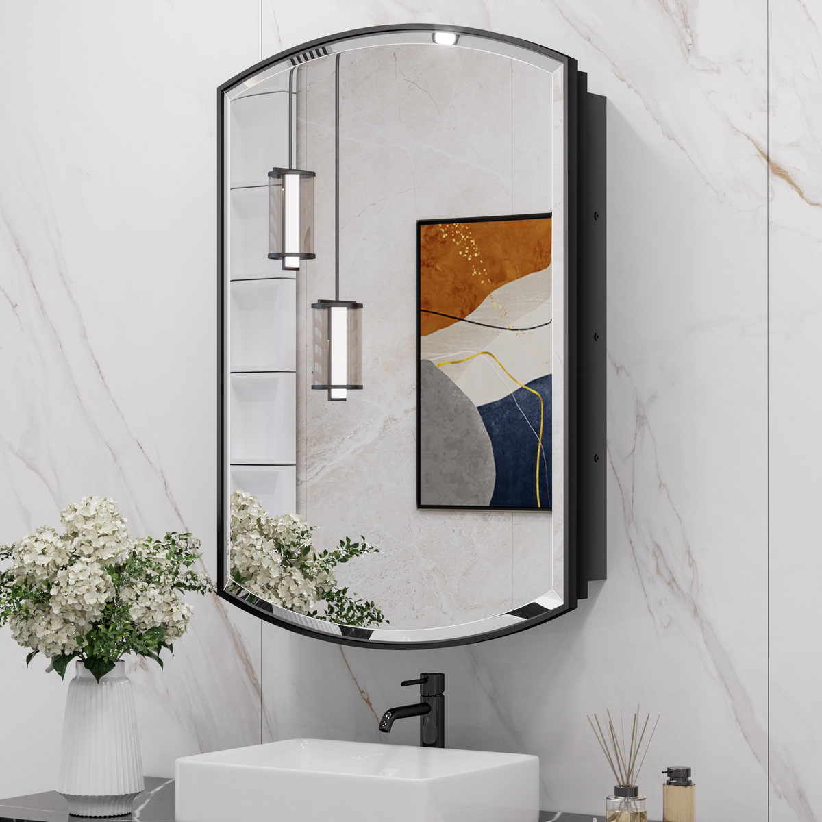 Medizinschrank mit Spiegel, Aufputz- oder Einbau-Medizinschrank oval m – Keonjinn
