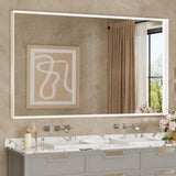 Keonjinn Gebürsteter Badezimmerspiegel mit Rahmen für über dem Waschbecken, Rechteckiger Wandspiegel mit quadratischen Ecken, Aluminiumrahmen, Moderner Landhausstil
