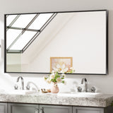 Keonjinn Gebürsteter Badezimmerspiegel mit Rahmen für über dem Waschbecken, Rechteckiger Wandspiegel mit quadratischen Ecken, Aluminiumrahmen, Moderner Landhausstil