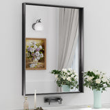 Keonjinn Gebürsteter Badezimmerspiegel mit Rahmen für über dem Waschbecken, Rechteckiger Wandspiegel mit quadratischen Ecken, Aluminiumrahmen, Moderner Landhausstil