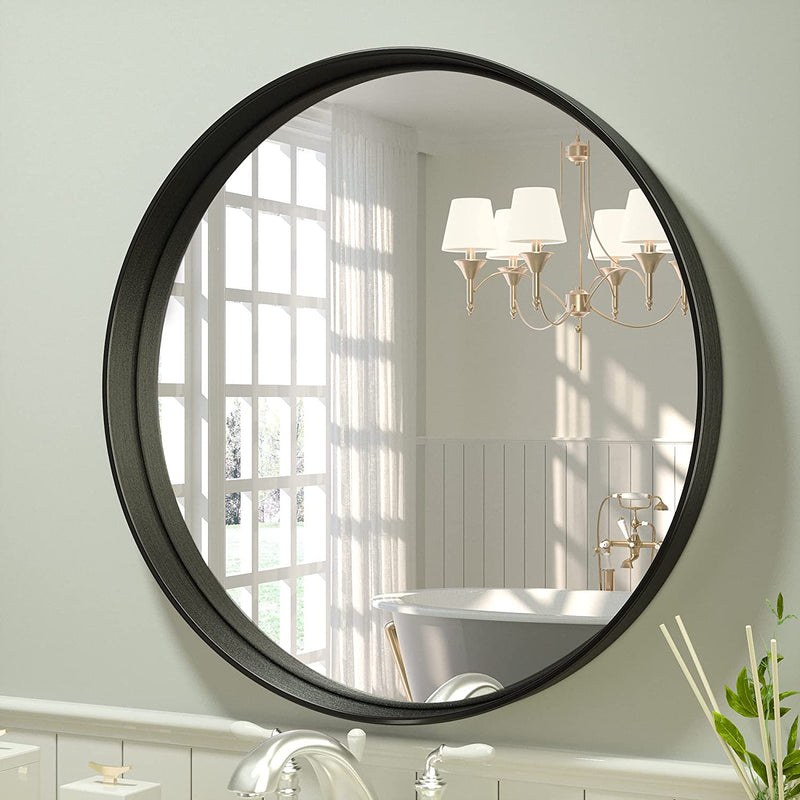 Round Wall Mirror, 24" Dimension Circle Mirrors for Bathroom Home Decor, Matte Metal Framed Farmhouse Wall Mounted Decorative Modern Vanity Entryway Mirror, Black