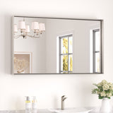 Keonjinn Gebürsteter Badezimmerspiegel mit Rahmen für über dem Waschbecken, Rechteckiger Wandspiegel mit quadratischen Ecken, Aluminiumrahmen, Moderner Landhausstil