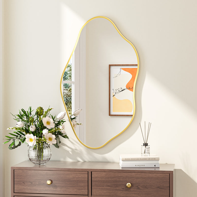 Keonjinn Nickel Irregular Mirrors for Wall, Asymmetrical Metal Frame, Tempered Glass Decorative Mirror for Bathroom, Bedroom, Living Room, Entryway(Horizontal/Vertical)