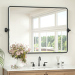 Keonjinn Pivot Mirror, Beveled Tilt Mirror Bathroom, Farmhouse Rectangular Sturdy Tilt Mirror, Rounded Corner Aluminum Alloy Framed Vanity Mirrors for Wall (Horizontal/Vertical)