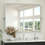 Keonjinn Pivot Mirror, Beveled Tilt Mirror Bathroom, Farmhouse Rectangular Sturdy Tilt Mirror, Rounded Corner Aluminum Alloy Framed Vanity Mirrors for Wall (Horizontal/Vertical)