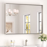 Keonjinn Gebürsteter Badezimmerspiegel mit Rahmen für über dem Waschbecken, Rechteckiger Wandspiegel mit quadratischen Ecken, Aluminiumrahmen, Moderner Landhausstil