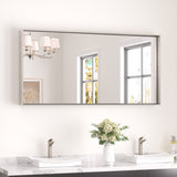 Keonjinn Gebürsteter Badezimmerspiegel mit Rahmen für über dem Waschbecken, Rechteckiger Wandspiegel mit quadratischen Ecken, Aluminiumrahmen, Moderner Landhausstil
