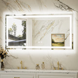 Keonjinn Beveled Lighted Bathroom Mirror, Frontlit & Backlit LED Bathroom Mirror with Lights 3 Color Lights, Anti-Fog Vanity Mirror with Tempered Glass, UL-Listed LED Driver, CRI90+
