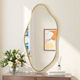 Keonjinn Nickel Irregular Mirrors for Wall, Asymmetrical Metal Frame, Tempered Glass Decorative Mirror for Bathroom, Bedroom, Living Room, Entryway(Horizontal/Vertical)