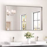 Keonjinn Gebürsteter Badezimmerspiegel mit Rahmen für über dem Waschbecken, Rechteckiger Wandspiegel mit quadratischen Ecken, Aluminiumrahmen, Moderner Landhausstil