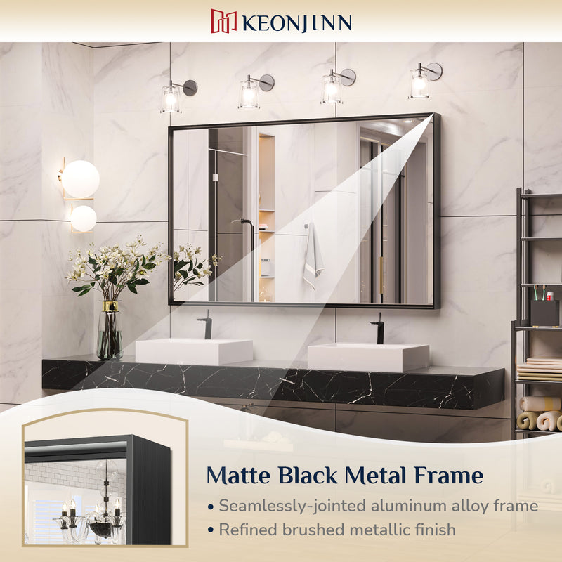 KeonJinn Right Angle Metal Frame Wall Mounted Decorative Rectangle Vanity Mirror
