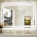 Keonjinn Beveled Lighted Bathroom Mirror, Frontlit & Backlit LED Bathroom Mirror with Lights 3 Color Lights, Anti-Fog Vanity Mirror with Tempered Glass, UL-Listed LED Driver, CRI90+