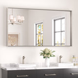 Keonjinn Gebürsteter Badezimmerspiegel mit Rahmen für über dem Waschbecken, Rechteckiger Wandspiegel mit quadratischen Ecken, Aluminiumrahmen, Moderner Landhausstil