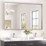 Keonjinn Gebürsteter Badezimmerspiegel mit Rahmen für über dem Waschbecken, Rechteckiger Wandspiegel mit quadratischen Ecken, Aluminiumrahmen, Moderner Landhausstil