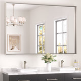 Keonjinn Gebürsteter Badezimmerspiegel mit Rahmen für über dem Waschbecken, Rechteckiger Wandspiegel mit quadratischen Ecken, Aluminiumrahmen, Moderner Landhausstil