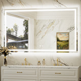 Keonjinn Beveled Lighted Bathroom Mirror, Frontlit & Backlit LED Bathroom Mirror with Lights 3 Color Lights, Anti-Fog Vanity Mirror with Tempered Glass, UL-Listed LED Driver, CRI90+