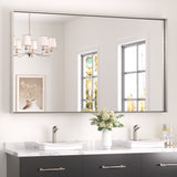 Keonjinn Gebürsteter Badezimmerspiegel mit Rahmen für über dem Waschbecken, Rechteckiger Wandspiegel mit quadratischen Ecken, Aluminiumrahmen, Moderner Landhausstil