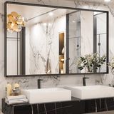 Keonjinn Gebürsteter Badezimmerspiegel mit Rahmen für über dem Waschbecken, Rechteckiger Wandspiegel mit quadratischen Ecken, Aluminiumrahmen, Moderner Landhausstil