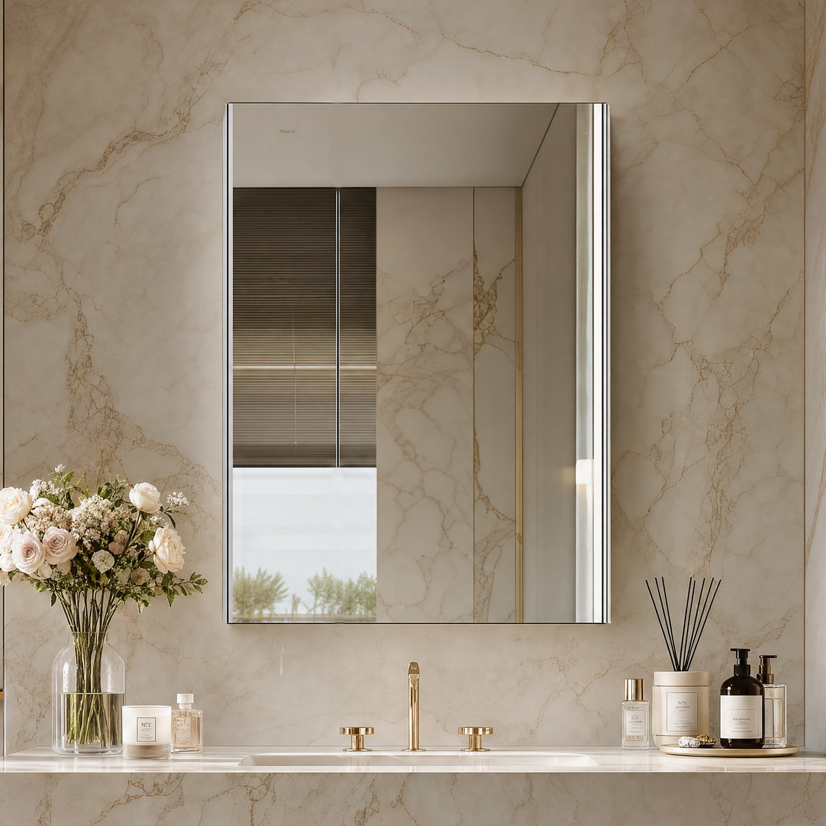 Keonjinn Aluminum Medicine Cabinet with Mirror
