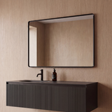 Keonjinn Wandspiegel mit schwarzem Metallrahmen, abgerundeter rechteckiger Badspiegel, matter schwarzer Bauernhausspiegel mit nahtlosem Rahmen, HD-Sicherheitsglas (horizontal/vertikal)