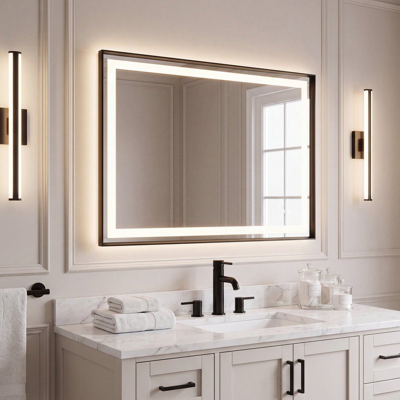 Keonjinn Frontlit & Backlit Framed LED Bathroom Mirror