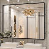 Keonjinn Gebürsteter Badezimmerspiegel mit Rahmen für über dem Waschbecken, Rechteckiger Wandspiegel mit quadratischen Ecken, Aluminiumrahmen, Moderner Landhausstil
