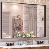 Keonjinn Gebürsteter Badezimmerspiegel mit Rahmen für über dem Waschbecken, Rechteckiger Wandspiegel mit quadratischen Ecken, Aluminiumrahmen, Moderner Landhausstil