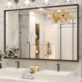 Keonjinn Gebürsteter Badezimmerspiegel mit Rahmen für über dem Waschbecken, Rechteckiger Wandspiegel mit quadratischen Ecken, Aluminiumrahmen, Moderner Landhausstil