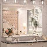 Keonjinn Gebürsteter Badezimmerspiegel mit Rahmen für über dem Waschbecken, Rechteckiger Wandspiegel mit quadratischen Ecken, Aluminiumrahmen, Moderner Landhausstil