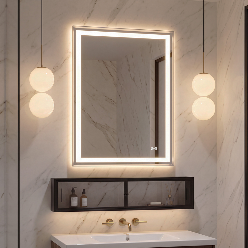 Keonjinn Frontlit & Backlit Framed LED Bathroom Mirror