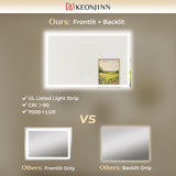 Keonjinn Beveled Lighted Bathroom Mirror, Frontlit & Backlit LED Bathroom Mirror with Lights 3 Color Lights, Anti-Fog Vanity Mirror with Tempered Glass, UL-Listed LED Driver, CRI90+