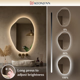 Keonjinn Asymmetrischer beleuchteter Badezimmerspiegel mit Lichtern, LED-Spiegel in unregelmäßiger Form mit gehärtetem HD-Glas, UL-gelisteter LED-Treiber, 3 Farbtemperaturen, dimmbar, Memory-Funktion, sichere Entnebelung