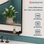Keonjinn Mirror with Shelf, Black Bathroom Mirror for Wall, Decorative Rectangular Bathroom Vanity Mirror, Rounded Corner Framed Mirrors for Bathroom Over Sink with Storage
