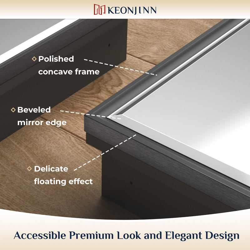 Keonjinn Medicine Cabinets for Bathroom with Mirror, Recessed or Surface Wall Mounted Aluminum Alloy Framed Beveled Mirror