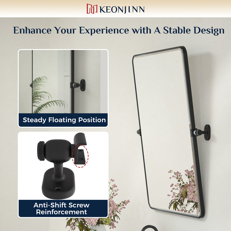 Keonjinn Pivot Mirror, Beveled Tilt Mirror Bathroom, Farmhouse Rectangular Sturdy Tilt Mirror, Rounded Corner Aluminum Alloy Framed Vanity Mirrors for Wall (Horizontal/Vertical)
